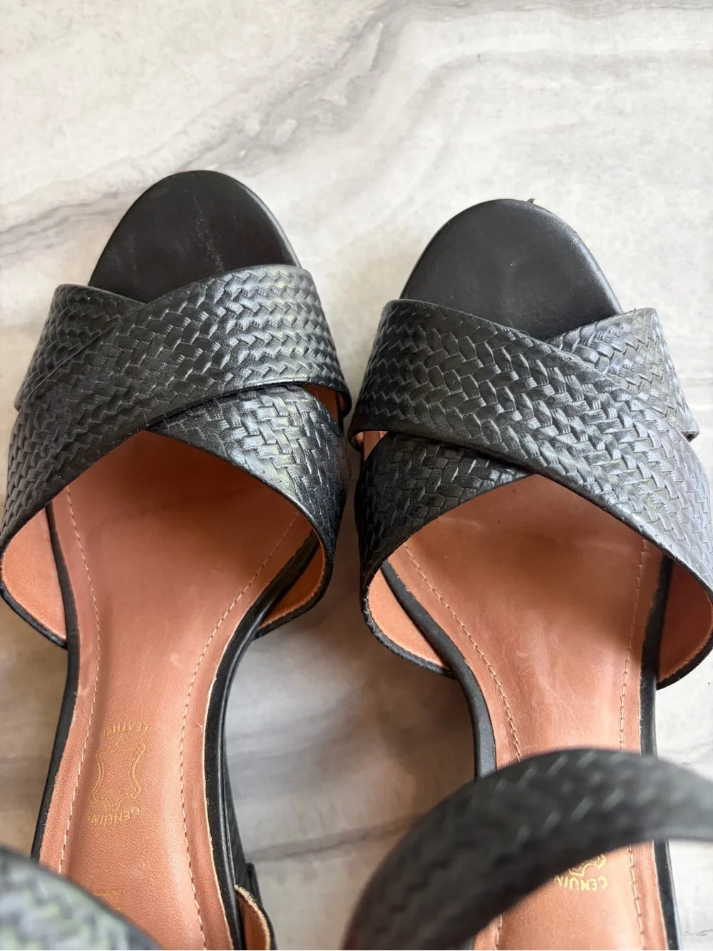 CAPELLI ROSSI WOVEN LEATHER WEDGE SANDALS